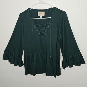 Anthropologie Moon River Lace Up Flare Sleeve Flowy Boho Top. Size Medium.